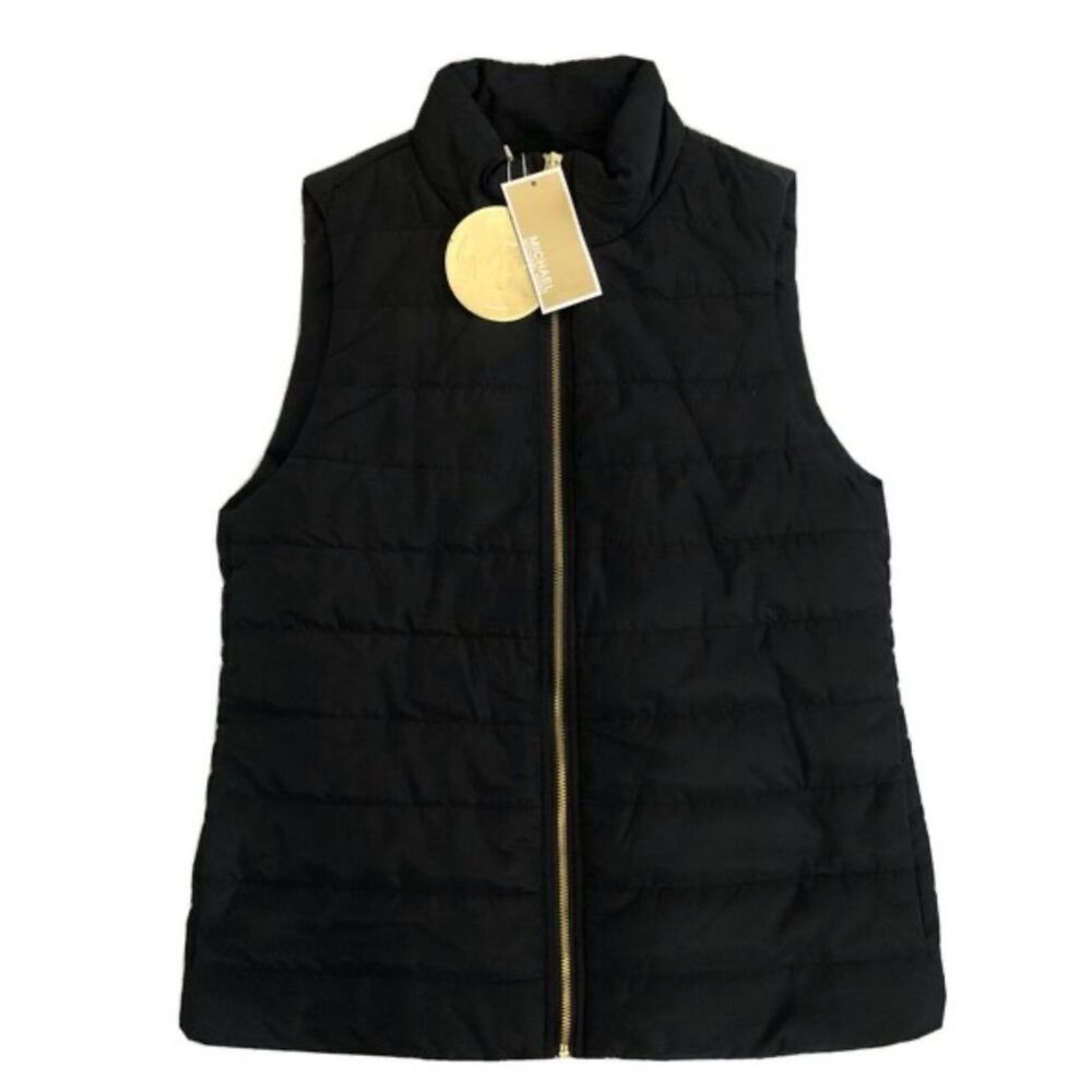 0005 Michael Kors Black Quilted Puffer Vest with Gold Zip